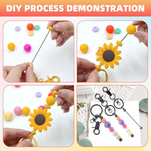 48 Pcs Beadable Keychains Bars bulk - 24 Grey DIY Metal Beaded Keychain Making Kit + 24 Bags Included, Bead Keychain Supplies,Blank Key Chain, Perfect for Women, Men, Mother's Day, Birthday Gift - color: Gray, size: 24