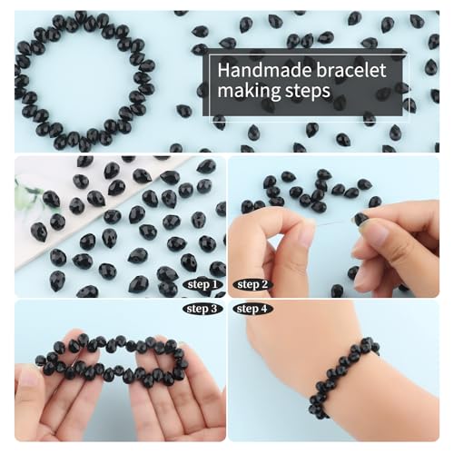 100pcs Black Faceted Crystal Glass Beads 8x10mm, Shiny Teardrop Glass Beads for Jewelry Making, Crystal Beads for Bracelet Necklace Earring DIY Craft - color: Black