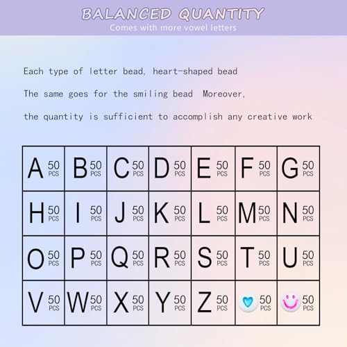 Looconi 1400pcs Colorful Letter Beads Smiley Heart Alphabet Beads 7x4mm White Acrylic for Jewelry Making Bracelet - color: Colorful
