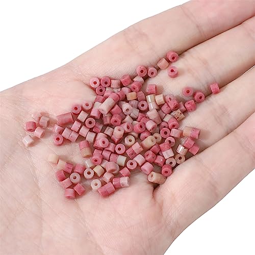 BEADIA Natural Rhodochrosite Short Cylinder Beads 2x3mm 155pcs Tube Loose Semi Gemstone Beads for Jewelry Making Design - color: Rhodochrosite