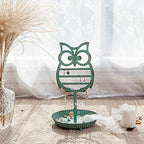 NIKKY HOME Earring Holder Stand Hanging Organizer Metal Jewelry Tree Cute Owl Ear Stud Holder Table Top Tower Rack with Ring Tray for Women Girls (134 Holes), Teal - color: Teal