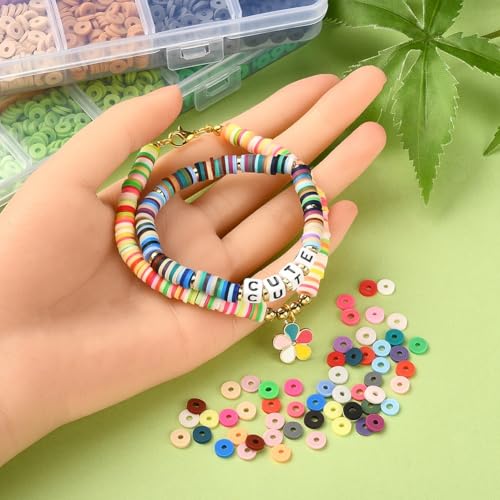 Echoed Elegance Clay Beads 2 Boxes Bracelet Making Kit, 7448 pcs Beads for Jewelry Making, Round Letter Beads with Charm and Elastic Strings, Friendship Bracelets Holiday Gifts for Girls Adults - color: Clay Beads Kit (2 Boxes with Accessories)-about 7448