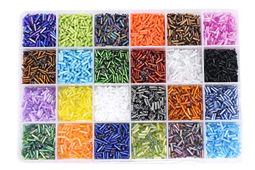 Mandala Crafts Glass Seed Beads, 7500 Pieces Rainbow Bulge Tube, Cylindrical Beads for Jewelry Making, 2x6.5mm, Multicolor Mini Beads Kit for Bracelet, Necklace, Craft, Loom, Embroidery - color: Rainbow Combo, size: Bulge Tube 2 X 6.5 Mm
