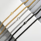 3 Pcs Chain Necklace for Men, 4mm Stainless Steel Gold Black and Silver Wheat Chains for Mens Jewelry Gift, 16"/20"/24"/28"/32 Inches