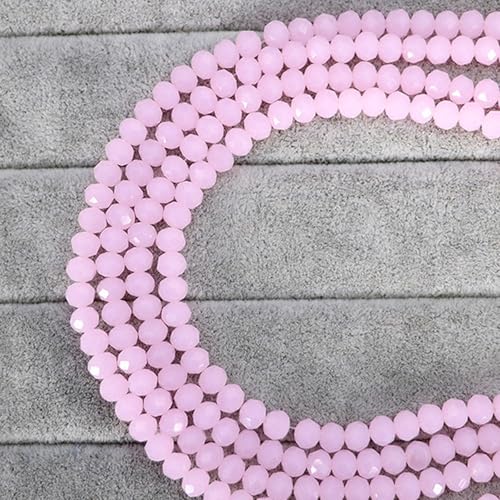 265Pcs Briolette Glass Beads for Jewelry Making, 8mm Faceted Crystal Beads for Bracelets Making, Rondelle Pink Glass Bead Bulk for Crafts Wine Charms Wind Chimes Suncatchers - color: Pink, size: 8mm