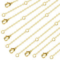 Wholesale 12 PCS 14K Real Gold Plated Solid Brass Thin O Chain Necklace 1 MM Finished Chain Bulk for Jewelry Making, Size 16" + 2" Extender