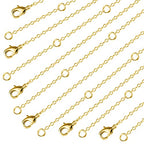 Wholesale 12 PCS 14K Real Gold Plated Solid Brass Thin O Chain Necklace 1 MM Finished Chain Bulk for Jewelry Making, Size 16" + 2" Extender