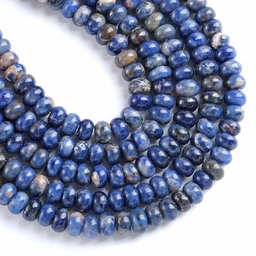 76pcs 5x8mm Natural Stone Blue Sodalite Rondelle Spacer Loose Beads Abacus Disk Stone Round Loose Gemstone Beads for Jewelry Making DIY Bracelet Necklace - color: Blue Sodalite Stone