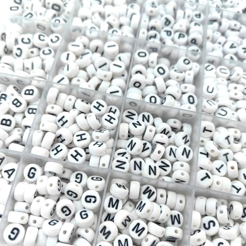 Black Alphabet Beads A-Z 1350+Pcs Letter Bead, Acrylic 4x7mm Round Digit Letter Beads Kits,Bracelets Necklaces DIY Jewelry Making Kits (Black,1350+PCS) - color: Black