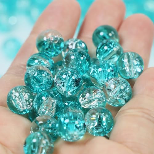 100Pcs 10mm Crackle Glass Beads for Jewelry Making - Round Spacer Crystal Beads Bulk, DIY Craft Supplies for Necklace Bracelet Earrings (Green Transparent) - color: Green Transparent