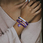 Vinswet Healing Crystal Beaded Bracelets for Women,Natural Amethyst Gemstones Bracelet,Anxiety Stress Relief Heart Charm Bracelet Handmade purple Jewelry Gifts for Women - color: Amethyst&6Moonstone