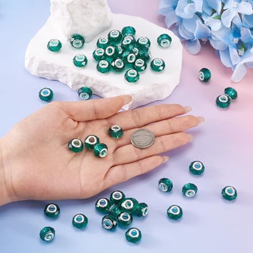 100pcs 14mm Large Hole Glass Beads Dark Cyan European Beads Lampwork Loose Spacer Beads for Christmas DIY Craft Snake Chains Charms Bracelet Necklace Earring Making Hole: 5mm - color: Dark Cyan