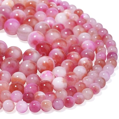 50pcs 8mm Rose Red Persian Jade Energy Healing Round Bulk Gemstone Beads for Jewelry Making Bracelet Necklace Earring DIY - color: rose red, size: 8mm