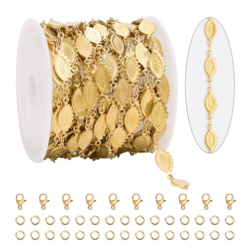 KYUNHOO 4 Meters Gold Plated Jewelry Making Chains Bulk on Spool Eyelashes Shaped Craft Roll Solid Stainless Steel Jewelry Chain for Women DIY Necklace Bracelet - color: Eyelash Gold