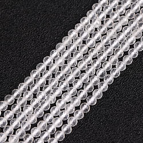 GEM-Inside Natural 3mm Clear White Quartz Gemstone Loose Beads Round Faceted AAA Grade Crystal Energy Stone Power for Jewelry Making 15" - color: Aaa Clear White Quartz, size: 3mm