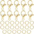 30pcs Lobster Claw Clasps & Jump Rings, 14K Gold Plated Metal Lobster Clasps, Jump Rings Jewelry Finding Kit for Necklace Bracelet Jewelry Making - color: 14K Gold-30pcs
