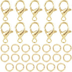 30pcs Lobster Claw Clasps & Jump Rings, 14K Gold Plated Metal Lobster Clasps, Jump Rings Jewelry Finding Kit for Necklace Bracelet Jewelry Making - color: 14K Gold-30pcs