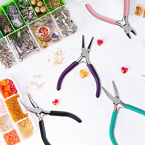 URSKYTOUS 4Pcs Jewelry Pliers Set Jewelry Making Pliers Tools Kit Include Jewelry Making Needle Nose Chain Nose Round Bent Pliers Wire Cutter for Bracelet Beading DIY Craft Jewelry Making Supplies - color: Ch Mix Color