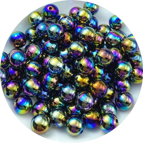 200 PCS 10mm Acrylic Round Beads Clear AB Colors Bubble Spacer Beads Loose Craft Beads for DIY Jewelry Making Bracelet Necklace Earring Ornament Wind Chimes Key Chains(Black AB) - color: 10-Black AB, size: 10mm