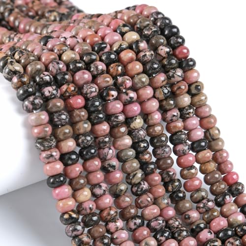 5x8mm 76pcs Natural Black Lace Rhodonite Stone Rondelle Spacer Loose Beads Abacus Disk Stone Round Loose Gemstone Beads for Jewelry Making DIY Bracelet Necklace - color: Black Lace Rhodonite, size: 5x8mm Abacus Disk