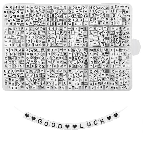 Quefe 1440pcs Acrylic Letter Beads White Cube Sorted Alphabet Beads for Jewelry Making, Bracelets, Necklaces, Key Chains (6 x 6mm) - color: Black