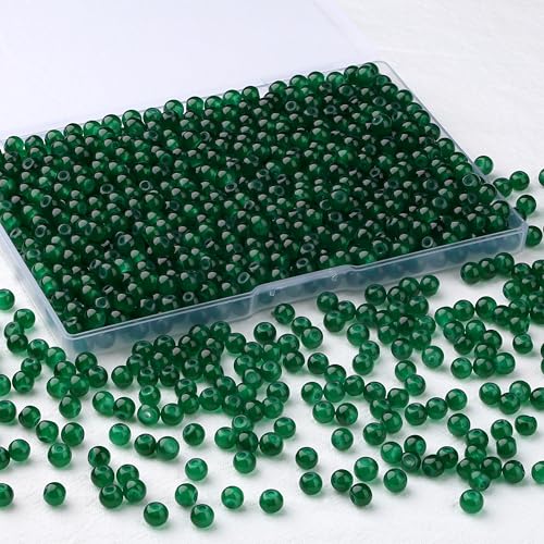 500Pcs Deep Green 6mm Glass Beads for Bracelets Necklaces, Round Crystal Glass Beads for DIY Crafts Jewelry Making Kits Bracelet Earring (Deep Green) - color: Deep Green
