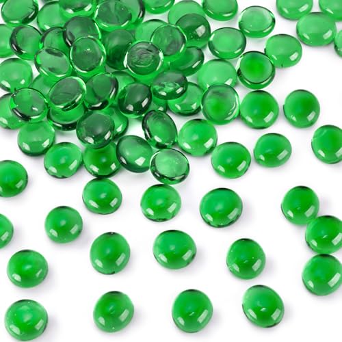 FUTUREPLUSX 1LB Green Flat Glass Marbles, Premium Colored Gems Fish Bowl Marbles Decorative Mosaic Glass Pebbles Floral Smooth Stones for Vases Aquarium Home Decor - color: Green