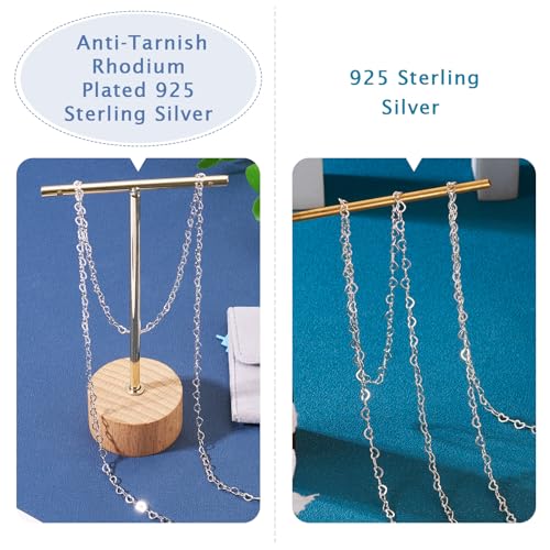 Sterling Silver Chain for Jewelry Making, Heart Link Chains 3x4mm 3.28 Feet Silver Necklace with Velvet Polishing Cloth Permanent Bracelet Kit for Women Men Necklace Making - color: Platinum