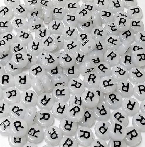 200PCS Letter Beads Glow in The Dark 4x7mm Acrylic Alphabet Letter R Beads for Jewelry Making Bracelet - color: R-200PCS
