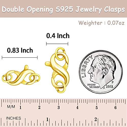 Dailyacc S925 Double Opening Lobster Clasp Sterling Silver and Gold Necklace Bracelet Extender Clasps and Closures for DIY Jewelry - color: Gold 3Pcs, size: 21mm × 11mm
