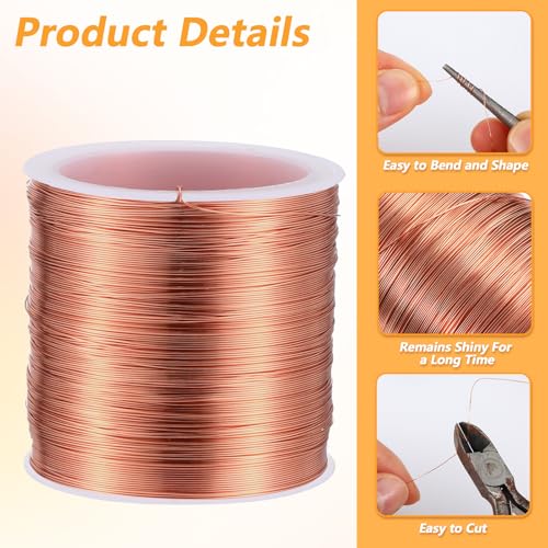 28 Gauge Jewelry Copper Wire, 328 ft/100 m Rust Resistant Craft Copper Wires, Bulk Soft Pure Red Coppers Wire, Plated Metal Thin Beads Wires for Making Crafts Wrapping Jewelry - color: Red Copper