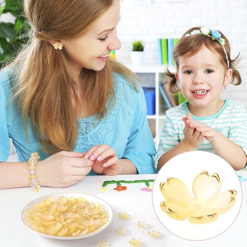 100pcs Cherry Blossom Beads, 5-Petal Yellow Gradient Acrylic Flower Beads, Mini Spacer Hair Accessories Halloween Christmas for Bracelets Earring Jewelry Making - color: Yellow