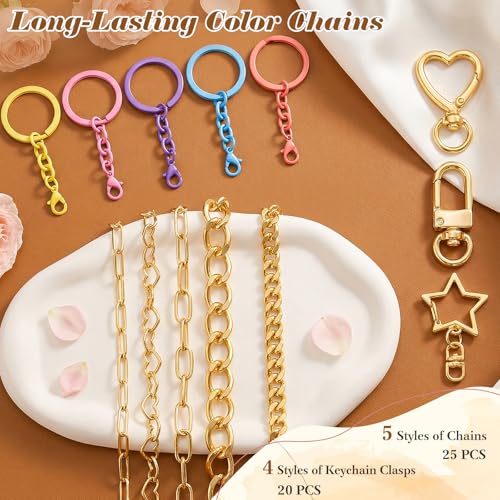 Ecoofor 364 Pcs Keychain Making Kit for Kids & Adults – Includes 20 Keychain Clips, 25 Extender Chains, 136 Charms, Beading Accessories, Jewelry Pliers – DIY Bag Charms & Jewelry Craft Kit Supplies - color: 5 Styles Essential Set