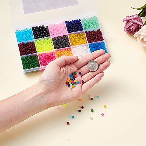 KISSITTY 1500pcs 4mm Frosted Round Crystal Beads Glass Spacer Beads 15 Colors for Bracelets Necklace DIY Jewelry Making