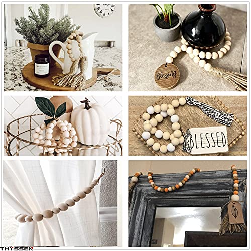THYSSEN 500pcs 20mm Wood Beads Crafts Natural Round Unfinished Loose Beads are Used to Make DIY Wooden Beads Garlands, Home Decoration