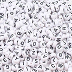Song Xi 1200pcs White Round Acrylic Alphabet Beads - Black Letter Beads 4x7mm for Bracelets and Jewelry Making Key Chains - color: 1200pcs white black letter