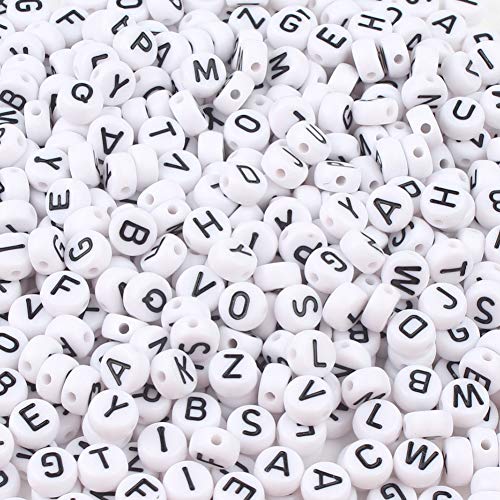 Song Xi 1200pcs White Round Acrylic Alphabet Beads - Black Letter Beads 4x7mm for Bracelets and Jewelry Making Key Chains - color: 1200pcs white black letter
