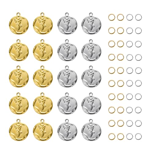 Stainless Steel Jewelry Making Charms Pendants Bulk Round Rose Charm for Bracelet Necklace DIY - color: Rose Gold Silver