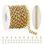 KYUNHOO 9.8FT/3M Gold Chain for Jewelry Making Textured Circle Links on Spool Stainless Steel Jewelry Chains Bulk for Necklace Bracelet DIY with Lobster Clasps Jump Rings - color: Circle Gold