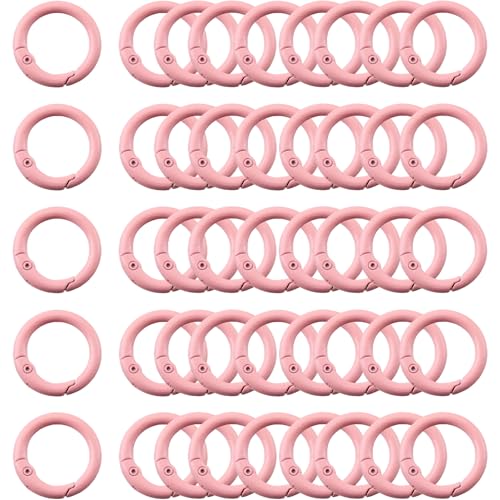 Carabiner Clip 48Pcs Pink Metal Key Ring Clip Circle Keychain Rings Bulk Spring O Ring Round Cute Carabiner Spring Snap Hook Key Chain Clips for DIY Keychain Bag Charm Handbag Purse Dog - color: pink