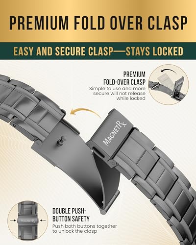 MagnetRX® 3X Strength Magnetic Bracelets for Men – Effective Magnetic Mens Titanium Bracelet – Premium Fold–over Clasp & Adjustable Length with Sizing Tool & Gift Box (Gunmetal) - color: Gunmetal (3X Strength)