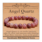 Natural Healing Gemstone Bracelet Handmade Yoga Stretch Elastic Bracelet Stress Relief Crystal Jewelry for Men and Women - color: Angel Quartz(Soothe the mood), size: 8mm