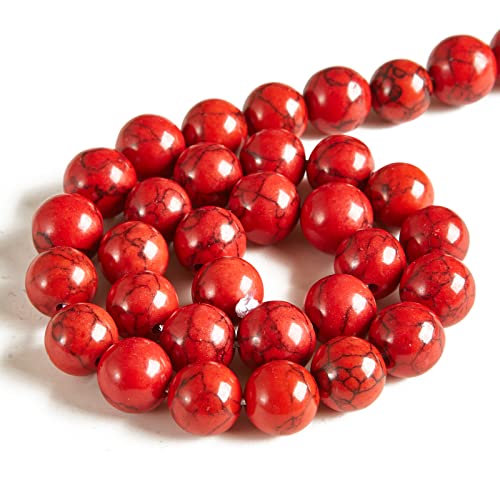 60pcs 6mm Red Turquoise Beads Natural Gemstone Beads Round Loose Beads for Jewelry Making - color: Red Turquoise, size: 6mm
