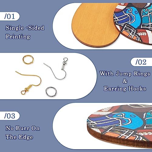 Elecrelive Teardrop Wood Earring Making Kit 36pcs Sport Theme Printed Earring Charms Ball Game Big Wood Pendants with Basketball Baseball Tennis Pattern for DIY Jewelry Making - color: Sport Theme