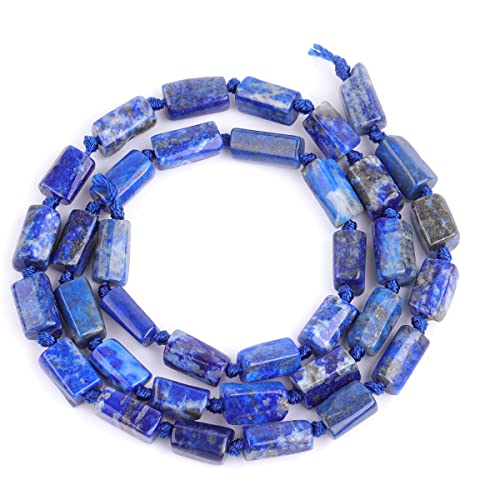 GEM-Inside 35Pcs 5x10mm Natural Blue Lapis Lazuli Stone Gemstone Faceted Freeform Tube Column Chakra Beads for Jewelry Making Full 15" Strand Power Energy Healing Stone - color: Blue Lapis Lazuli/5x10mm