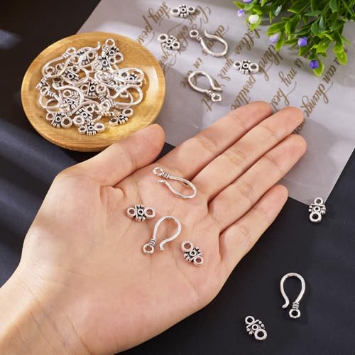 Craftdady 20 Sets Antique Silver S Hook Eye Clasps Tibetan Metal Toggle Clasps Closure End Clasps for Bracelet Necklace Jewelry Making - color: Antique Silver, 24x11mm