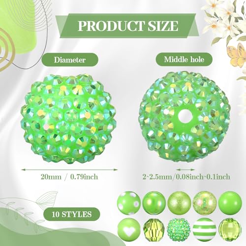 Ferreve 20 Pcs Chunky Bubblegum Beads 20mm Focal Pen Large Rhinestone Pearl Beads for DIY Beadable Pen School Jewelry Making Keychain Craft Making(Fruit Green) - color: Fruit Green
