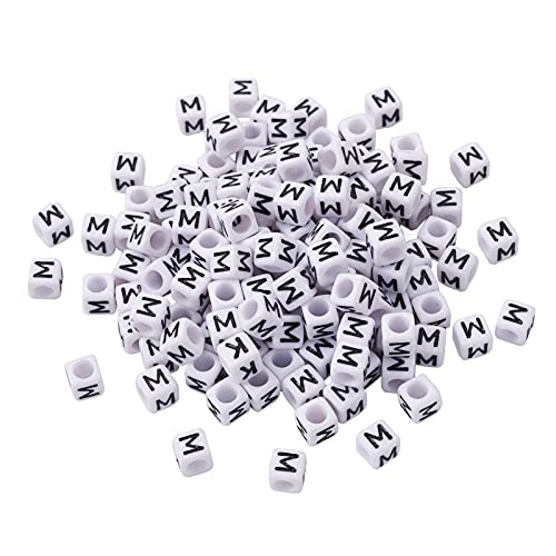 FASHEWELRY 300Pcs Cube White Acrylic Letter Beads 6x6mm Letter M Alphabet Beads for DIY Bracelet Necklace Jewelry Making - color: Letter M, size: 6x6x6mm