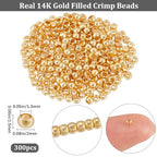 Beebeecraft 300Pcs 2mm 14K Gold Filled Brass Crimp Beads Positioning Spacer Beads Metal Rondelle Loose Beads with Storage Box for DIY Necklace Bracelets Anklets Making - size: 2mm