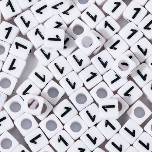 200pcs Square White Number 1 Beads for Bracelets,Single Digit 1 Acrylic Cube Bead,6x6mm Number Beads for Jewelry Making(Square 1) - color: Square-1, size: Square-6x6mm
